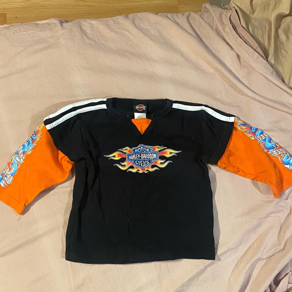 Harley-Davidson Baby/Kids Black and Orange Long Sleeve Tee